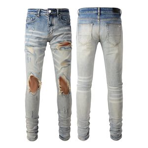 Mens amiri Jeans clássico hip hop calça estilista jeans afligidos motociclista rasgado jean fit motocicleta jeans jeans hj3