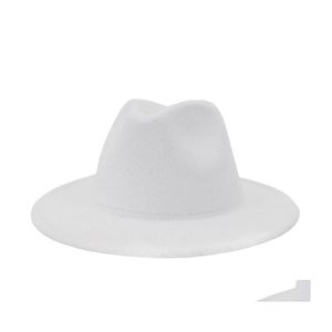 Breite Krempe Hüte Weiß Panama Wollfilz Fedora Frauen Damen Party Trilby Cowboyhut Mode Vintage Jazz Cap 74 W2 Drop Lieferung Acces Dhimv