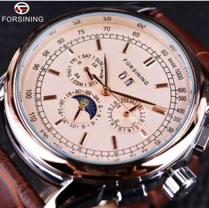 Fresining Moon Fase Shanghai Movimento rosa Case de ouro rosa marrom straps de couro genuíno relógios masculinos Top Brand Luxury auotmatic watch