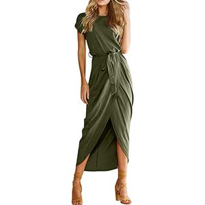 Casual Dresses Summer Elegant Party for Women's Short Sleeve T-shirts Dress Slit Solid Long Maxi Sundress 2023 Robe Femme A40