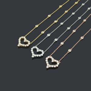 Womens Hollow Heart of Diamonds Full Bore Necklace Designer Jewelry NecklaceGold Silver Rose Full Brand As Wedding Christmas Gift No Box