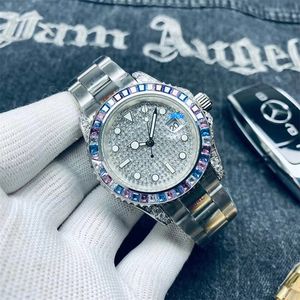 Diamond Mens Watch Luxury Designer Moissanite Watches Automatisk rörelse Slidande storlek 41mm gummi rostfritt stål rem Iced Watch Wahch för män modeklocka