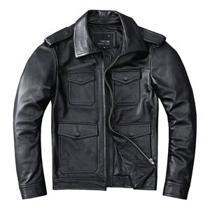 Echte Lederjacke Herren Motorrad Multi-Pocket-Lederjacken Modekleidung männliche Reversmäntel Biker Bomber Tops Plus Größe 4XL 5XL