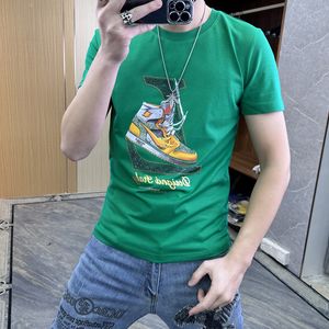 Men's T-Shirts Youth Vitality Rhinestone Male Tees Mercerized Cotton Tops Summer New Man Clothing M-7XL