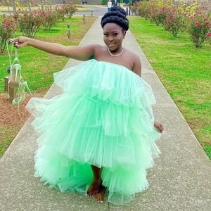 Sıradan Elbiseler Nane Yeşil Siyah Kızlar Tül Kadınlar İçin Kabarık Çılderler Resmi Doğum Günü Po Çekim Yüksek Düşük Doğum Çöp
