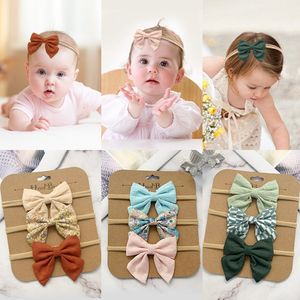 3pcs/set Lace Flower Print Ribbon Bows Headband For Kids Girls Newborn Baby Hairband Nylon Elastic Hair Band Headwear Hair Accessories 1540