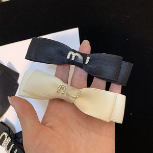 American Elegant Letter Barrettes Black Ribbon Metal Brushed Spring Clip French Style Bow Side Clip