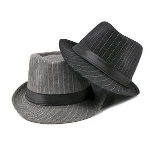 Cappello fedora nero casual da uomo a righe stile britannico Cappello formale retrò Derby Bombetta Jazz Cappello a cilindro Classico berretto da gentiluomo Chapeau