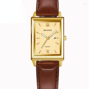 Wristwatches Casual Leather Men's Watches Square Quartz Watch Korean Version Of The Student Calendar Men Relojes De Hombre