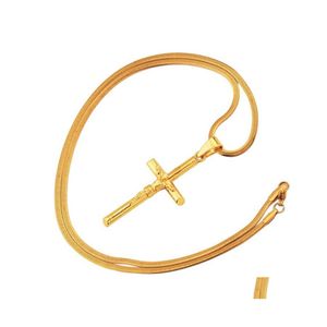 H￤nghalsband Herrens guld Sier Cross Halsband Hip Hop Jewelry Charm Fashion 18K Jesus Rostfritt st￥lkedja Trendig f￶r m￤n 601 Dro Dhlie