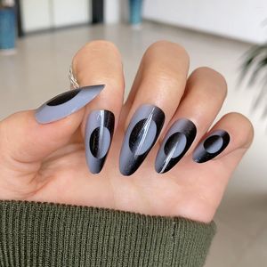 Falsche Nägel VV Meijiaer Black Hard Ins Trend Design Acryl Mandel Sharp Full Cover Künstliche Press On für Frauen