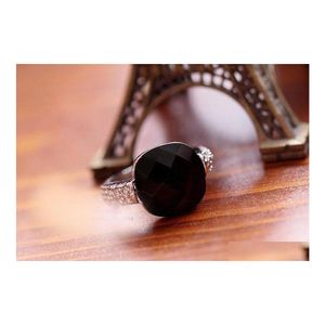 Rings de anillo solitario para mujeres Boda rosa Black Onyx Gemstone Finger Crystal Retro Personalidad Drop de entrega Joyer￭a DHNS0