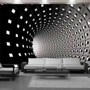 American Vintage 3D Wallpaper White Square Expansion Space Tunnel Interior Decoration målning Mural Wallpapers Classic Wall Paper292f