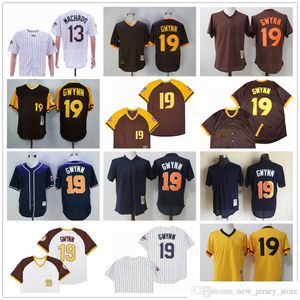 Film Vintage 19 Tony Gwynn Baseball Jerseys zszyte 13 Manny Machado Jersey oddychający sport White Blue 1982 Brown Yellow Pullover