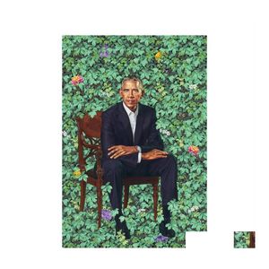 Resimler Barack Obama Portreleri Kehinde Wiley Boyama Poster Baskı Ev ​​Dekoru Çerçeveli veya Çevresiz Popaper Malzemesi Malzemesi274E Damla Dhsxl