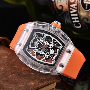 2023 Watch Mashrival Watch Mens Sports Watch Transparent Dial Quartz Watch Silikonowy zespół RM