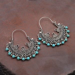 Dangle Küpeler Avize Etnik Çiçek Alaşım Geometrik Mavi Boncuklar Tassel Jhumka Kadınlar için Kolczyki Vintage Kuarlama Bouclees D Oreil