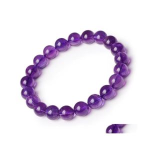 Beaded Strands 8Mm Round Beaded Strand Shape Glass Purple Amethyst Crystal Gemstone Beads Bracelet For Man Woman Bracelets Stretch Dhcrb