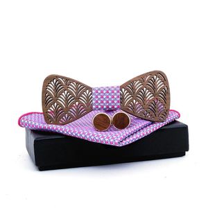 Bow Ties męski drewniany człowiek na przyjęcie weselne Business Butterfly Cravat Wood Bowties Mankiet Mankiety Zestaw spinki