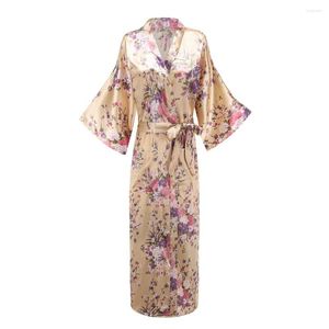 Women's Sleepwear Print Flower Women Kimono Robe Lingerie Long Casual Bathrobe Gown Sexy Satin Home Clothes Nightwear Negligee