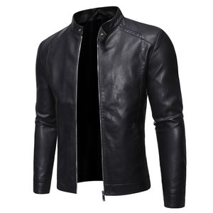 Herren Leder Faux Herbst Lässige Mode Stehkragen Schlank PU Jacke Einfarbig Männer Antiwind Motorrad 5XL 230207