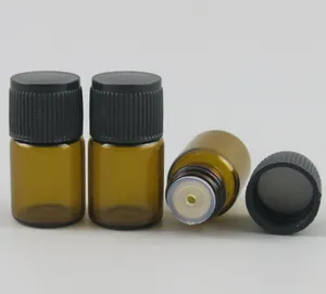 Amber Cam Esansiyel Yağ Şişesi Çöp İndiricisi Kapak Brwon Cam Şişeler Sıvı için Küçük Cam Şişe 100 x 2ml