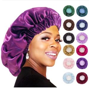 Solid Color Reversible Silky Satin Bonnet Double Layer Sleep Night Cap Head Cover Bonnet Hat for For Curly Springy Hair Black tt0208