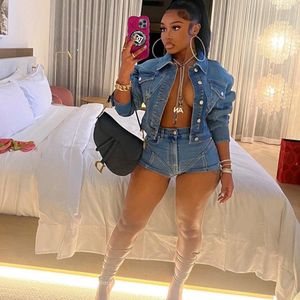 Women's Tracksuits Denim Jacket Shorts Two Piece Pant Set Y2K Streetwear Fashion Outfits Jeans Jackets Sexy Crop Tops Coats 2 Pieces Set 230208