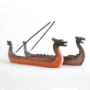 Dragon Boat Incense Stick Holder Burner Hand Carved Carving Censer Ornaments Retro Incense Burners Traditional Design 0208