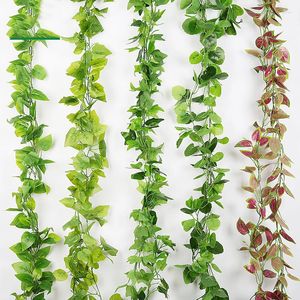 Dekorativa blommor 220 cm konstgjorda växter Långgrön blad Ivy Vine For Home Wedding Decoration Diy Hanging Garland Christmas