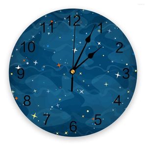 Wall Clocks Blue Ocean Sky Stars PVC No Ticking Clock Decor Kitchen Digital Modern Design Bedroom Round Watch