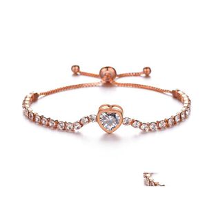 Bangle Women Sier Color Rose Gold Bracelet Zircon Heart Charm Bridal Wedding Fine Jewelry Gift Drop Delivery Bracelets Dhktd