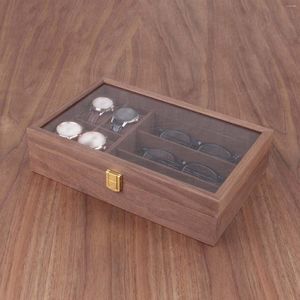 Uhrenboxen Box 4 Slots 3 Sonnenbrillengitter Samt Tragbare Vintage abschließbare Vitrine Organizer Schmuckaufbewahrung