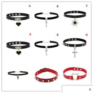 Chokers Women Girls Creative Choker Rock Fashion Collar Punk Goth Style Heart Rivet Decor Leather Necklace Jewelry Accessorie Dhzeh