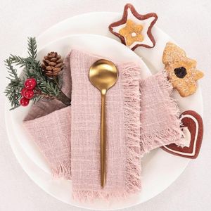 Table Napkin 10pcs Rustic Linen For Plate Christmas Decoration Wedding Baby Shower Serving Handkerchief Handmade Pink Dishcloth