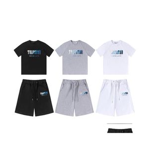 Męskie dresy letnie esigner odzież sportowa moda męska Trapstar T Shirt Shorts Haftowe odzież Casual Street Top Down
