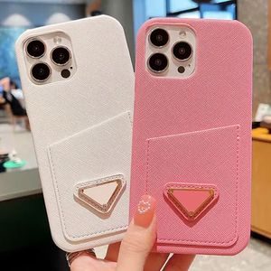 Capas de telefone de designers de moda com suporte de cartão para iPhone 15 14 13 Pro Max i 12 11 XS XR X 8 7 Plus Capa traseira de luxo à prova de choque de proteção têxtil rígida Coque Shell