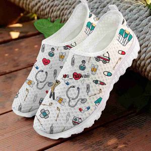 Dress Shoes Cartoon Nurse/Premium Sketch Print Women's Casual Shoes Woman Flats Beach Comfortable Mesh Slip-on Summer Loafers Women Sneakers T230208