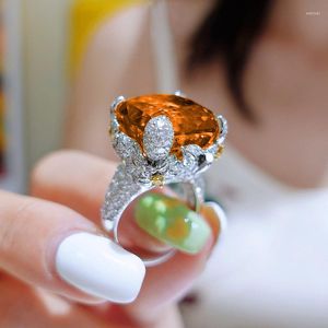 Cluster Rings Genuine 925 Sterling Silver Orange Crystal Ring For Women Wedding Bands Anillos De Engagement Origin Gemstone Anel Girls