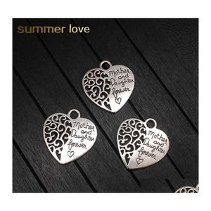 Charms ih￥liga 20st Mother Mother Daughter Charm Letter Heart Pendant For DIY Jewelry Making Drop Leverans Fyndkomponenter DHGYD