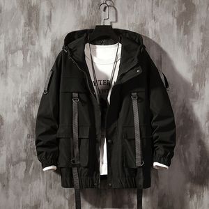 Męskie kurtki upuść mężczyzn streetwear hip hop bomber man harajuku wstążki kieszenie wiatrówki koreański styl styl ubiór 230207