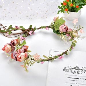 Fiori decorativi Primavera Corone di fiori bohémien Spiaggia Hawaii Ghirlanda floreale Romantica finta rosa Ghirlande nuziali Fascia regalo per ragazza