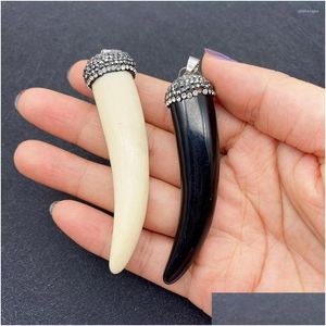 Charms Pepper Shape Resin Cow Bone Pendant Retro Fashion Black Rhinestone Suitable For Diy Necklace Jewelry Making 17X70Mm Dro Dh0Zu