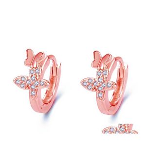 Charm Fashion Cute Butterfly Earrings With Diamond Female Creative Zircon Animal Sier Earring Party Birthday Drop Delivery Jewelry Dhkik