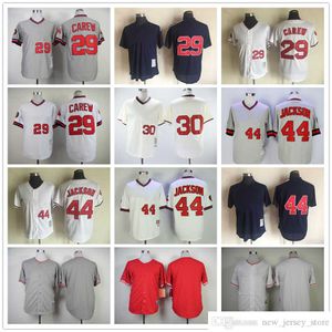 Filme Vintage 29 Rod Carew Baseball Jerseys Costurado 44 Reggie Jackson 30 Nolan Ryan Jersey Respirável Esporte Preto Vermelho Em Branco Pulôver Branco