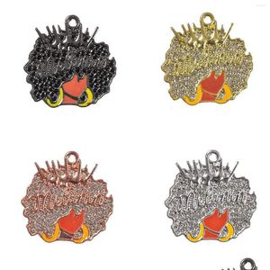 Charms 10Pcs Micro Pave Afro Black Girl For Bracelet Necklace Making Bling Rhinestone Melanin Jewelry Wholesale Bgr198Bgr200 D Dhgjy