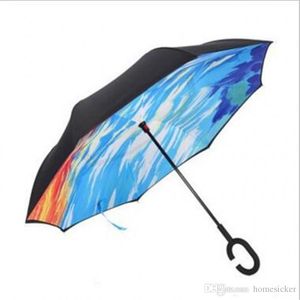 Inverted Umbrella Double Layer Reverse Rainy Sunny Umbrella with C Handle J Handle Self Standing Inside Out Special Design