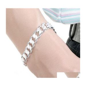 Link-Kette 10 mm quadratische Schnalle Seite Körper Muster Hand Herren S Sterling Silber vergoldet Armband Männer und Frauen 925 591 Q2 Drop Lieferung Je Dhq24