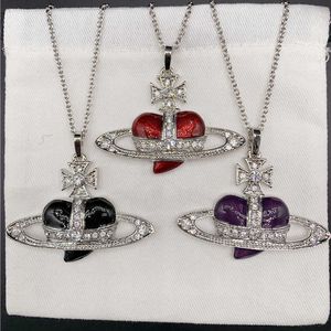 Pendant Necklaces European American Fashion Burgundy Black Large Love Necklace Cross Crystal Pendant Necklace Women's Jewelry Couple Gift G230206