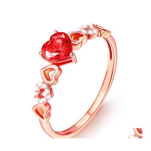 Med sidor Stones Ladies Heart Rings Imitation Natural Rubellite Gemstone Wedding Engagement Bridal Jewelry Drop Delivery DHWQJ